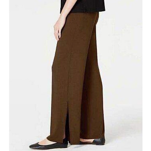 J. Jill Wearever Wide Leg Pull-On Split Hem Pant Dark Truffle Brown Large Petite - Picture 2 of 11